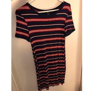 Red white and blue striped body con dress